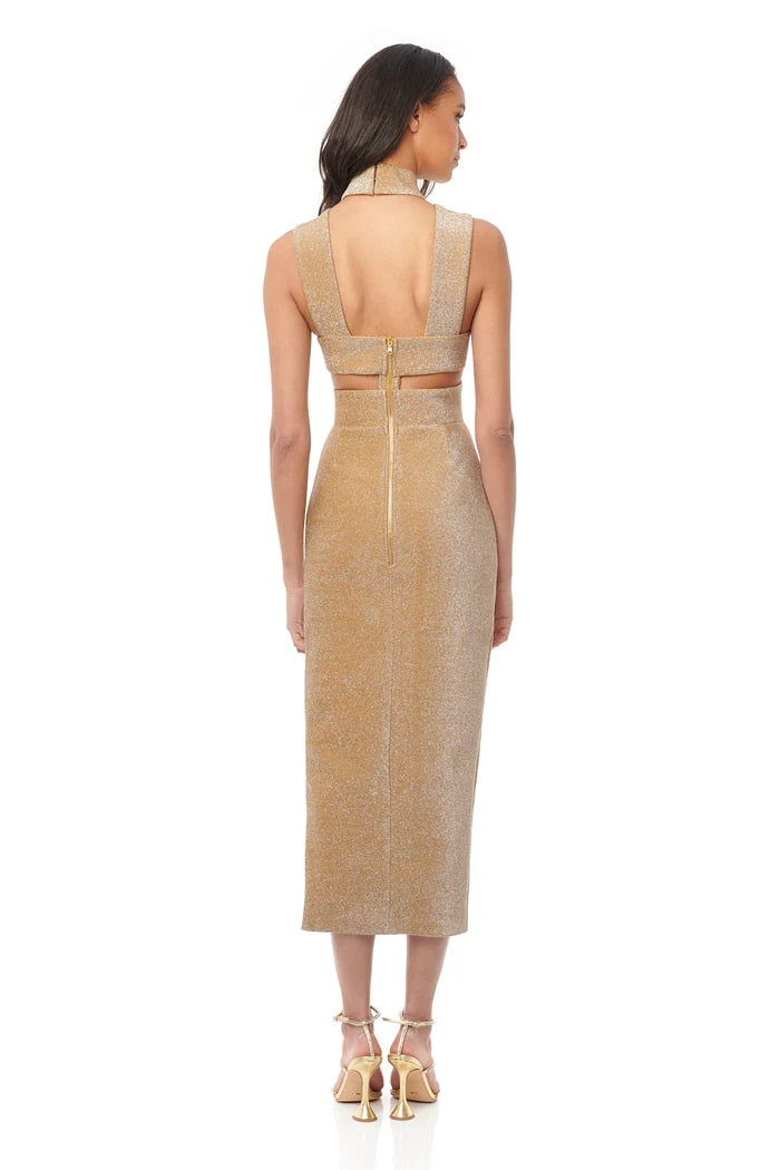 Fashion  Cocktail Dress Cutout A-Line Skirt for Women Robe Golden  Mini Dress