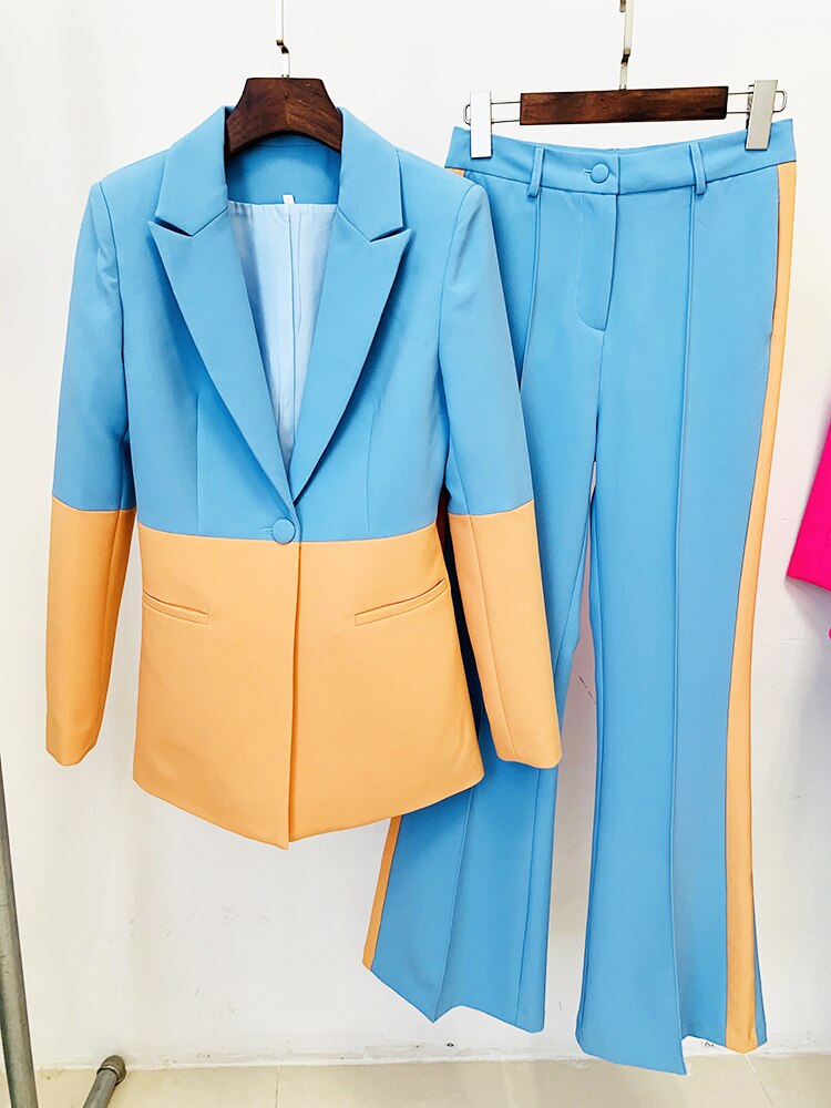 Blazer Pantsuits Two Piece Set Women Elegant Slim Business Single Buttons Flared Office Ladies Spring Autumn New Pants Suit
