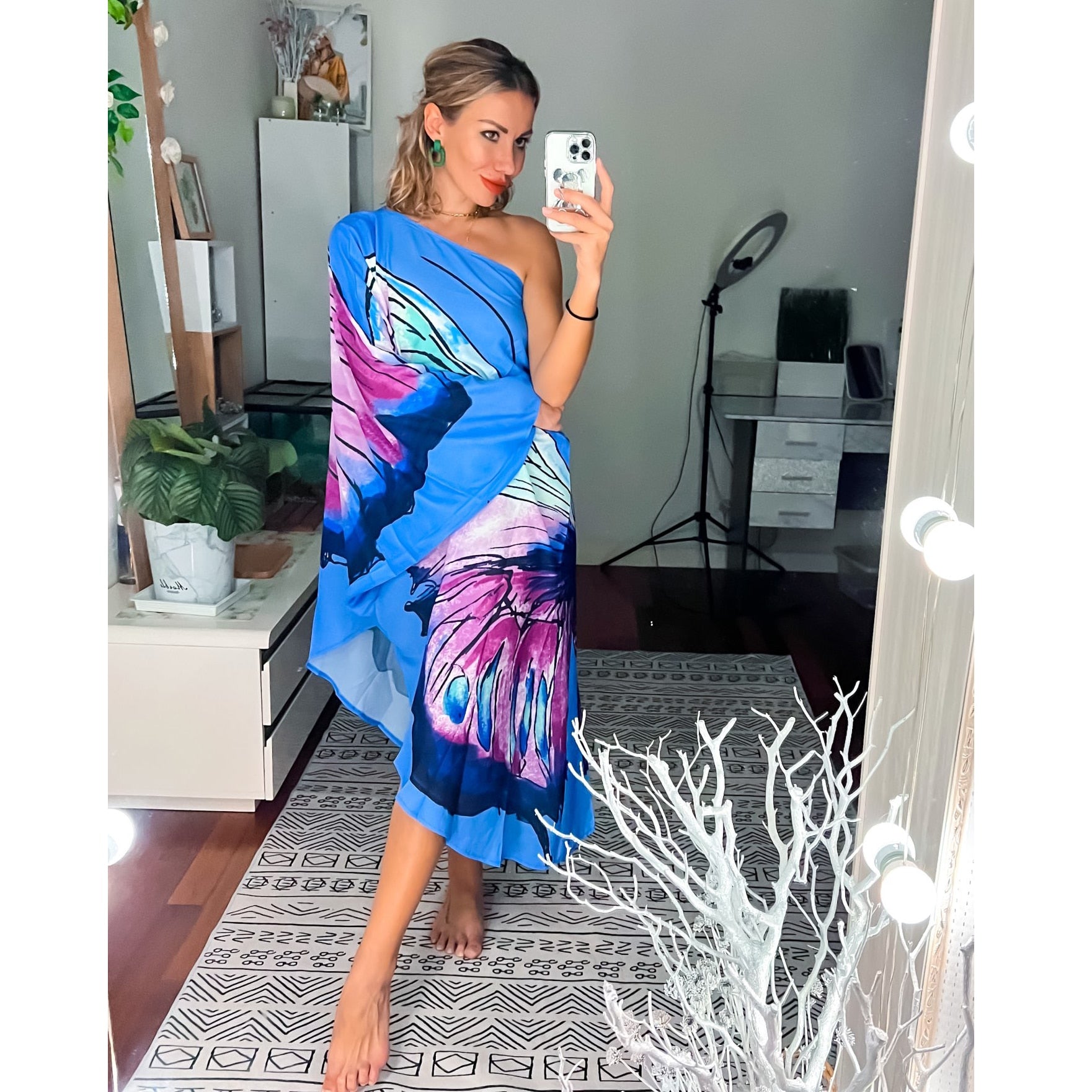 2023 New One Shoulder Caftan Asymmetrical Cover Up Dress Women Summer Flowy Jumpsuit Beach Wear Swim Suit Cover-ups