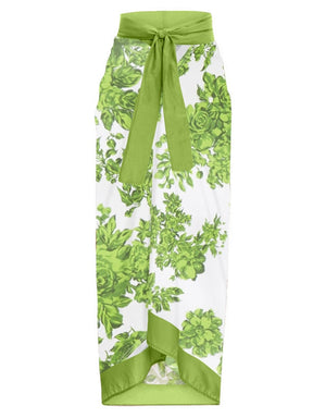Female Retro Swimsuit Skirt Green Printed Holiday Beach Dress Designer Bathing Suit Summer Surf Wear