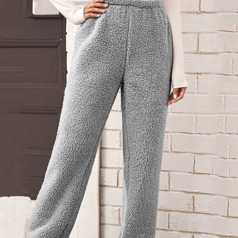 Winter Women Pants Solid Artificial Wool Plush Pantalon Femme Warm Casual Pants Comfort Trousers Women Clothing