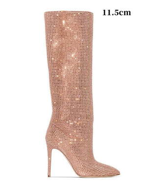 Starry Sky High-heeled Rhinestone Pointed  Boots