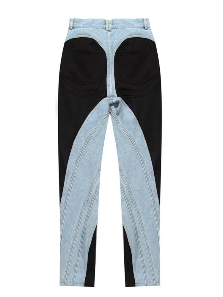 jeans New High Waist Slim Contract Color Patchwork Denim Pencil Pants Female Streetwear Autumn 2023 WT052