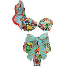 New High Waist Bikini Set One Shoulder Swimsuit Print Floral Brazilian Swimming Suit Bathing Suit Summer Beach Wear biquini