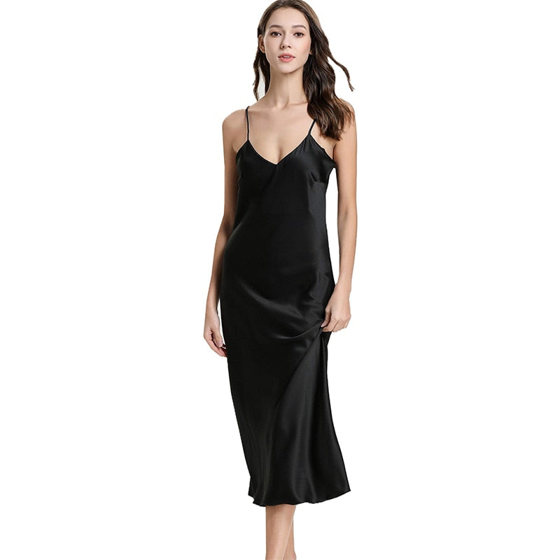 Long Slip Women's Satin Nightgown (V Neck)