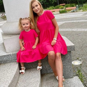 Mommy and Daughter Matching Clothes Short Sleeve Solid Color Mother and Daughter Dress Casual Family Matching Outfits