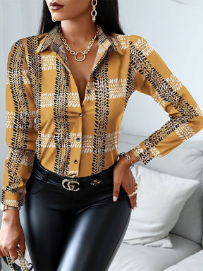 Print Blouse Womens Fashion Turn Down Collar Long Sleeve Vintage Shirts Casual Lady Office Tops And Blouses