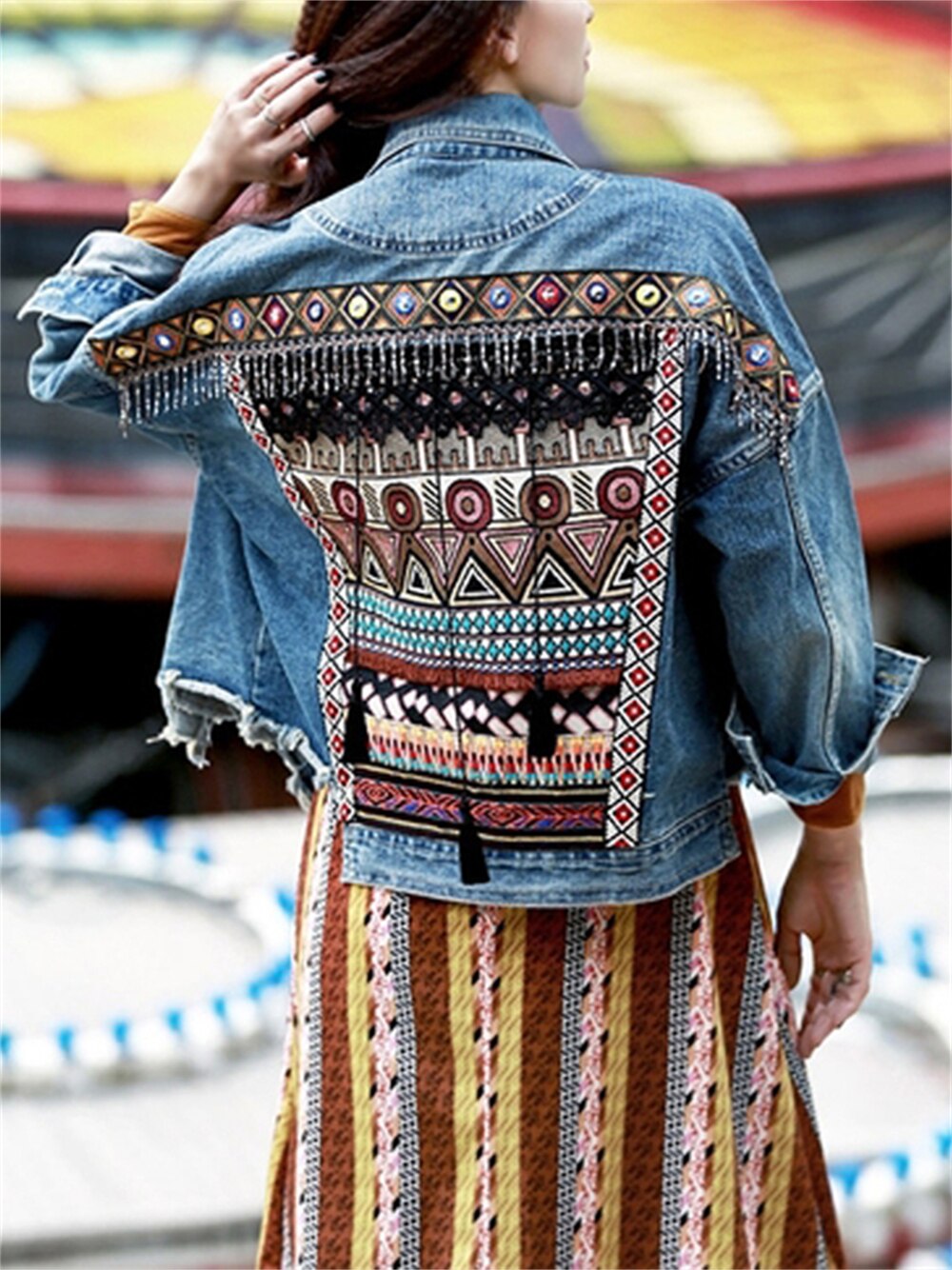 Spring Autumn Fashion Denim Jacket Women Sequined Tassel Embroidery Vintage Jacket Casual Women Coat Winte Outwear National Style