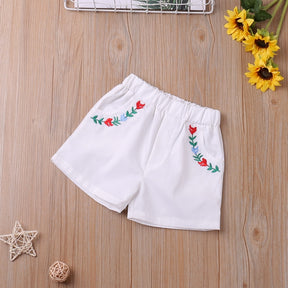Girl Set Summer Black  Shorts Embroidered Flower Casual Suit Baby Girl Clothes