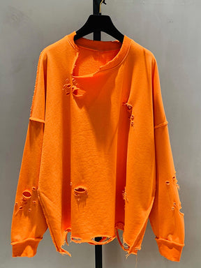 Hole Hollow Out Sweatshirt For Women Round Neck Long Sleeve Solid Minimalist Loose Sweatshirts Female Clothing 2022
