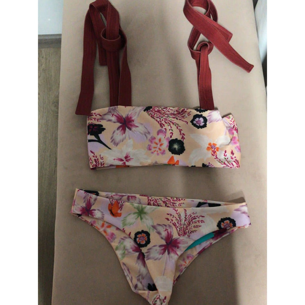 Fashion Three Pieces Bikini Set Women Bathing Suit Separate Bandeau Swimming Biquini with Skirt Summer Beahwear Brazilian