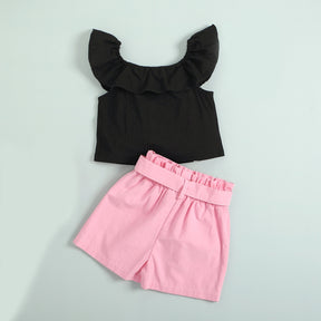 Girl Set Solid Color Suit Top+Shorts