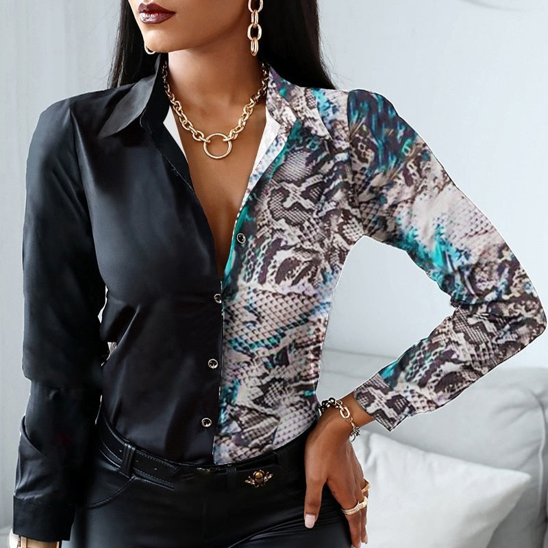 Vintage Print Blouses Striped Floral Leopard Shirts Office Lady Print Blouse Spring Fashion Button Long Sleeve Women Tops 18972