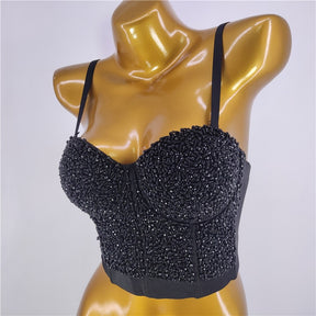 Sexy Luxury Sequined Rhinestone Tank Top Women Clothes Quality Party Corset Woman Bra Camis Blusas High End Crop Tops Ladies