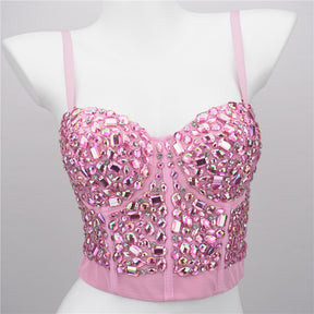 Women Crop Top Streetwear Beading Diamond Push Up Bra Casual Tank Tops Woman Clothes Bustier Camis Fashion Ladies Corset