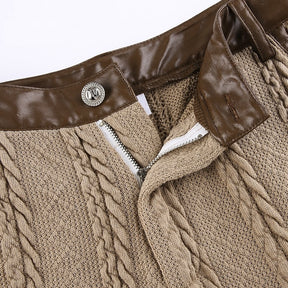 Fashion Cable Knit Pants Women High Waisted Khaki Straight Leg Trousers Streetwear Bottoms