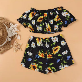 Shoulderless Mother Daughter Matching Dresses Family Set Flower Mommy and Me Clothes Outfits Bohemia Woman Girls Dress Clothing