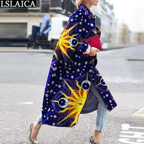 Casual Lapel Trench Coat For Women Autumn Winter Fashion Print Loose Warm Long coat High Street Style Ladies Overcoats