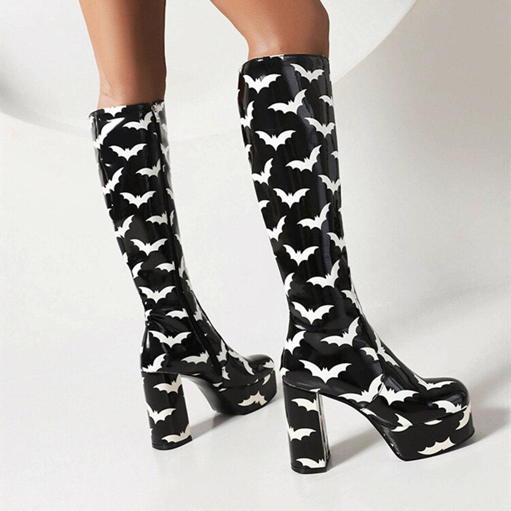 Platform Wedges Boots For Women Chunky Motorcycle Boots Knee High Med Calf Brand New High Quality Sugar Shoes 2022 Star Design