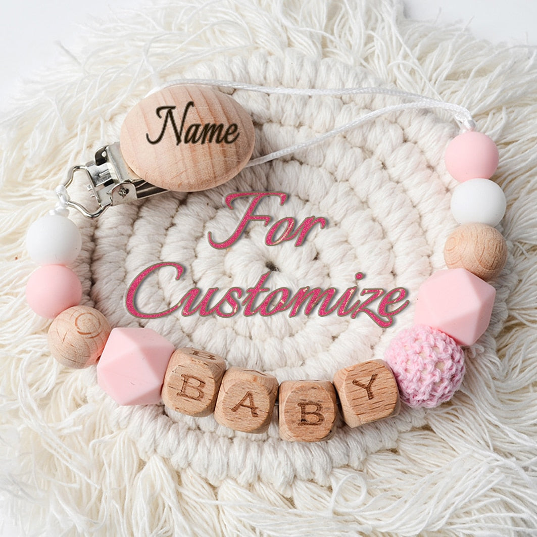 Personalized Baby Pacifier Clip Chain with Name DIY Gifts Dummy Nipples Holder Clips Teethers Toys Anti-lost Babies Accessories