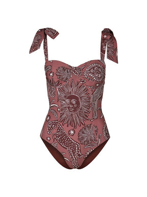 Printed Lace Up Chic One Piece Female Retro Swimsuit Holiday Beachwear Designer Bathing Suit Summer Surf Wear