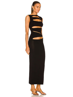 Sexy Black Hollow Out Bandage Long Dress Design Summer Elegant Sleeveless Bodycon Dresses Celebrity Runway Party Club Dress