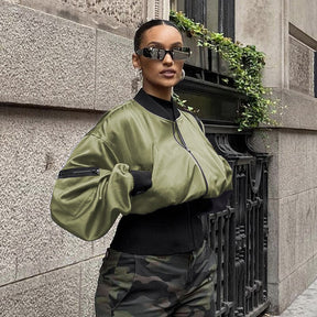 Women's Jackets Coat Autumn Winter Green Long Sleeve Casual Jacket  Fashion Slim Flight Jacket Streetwear Warm Coat