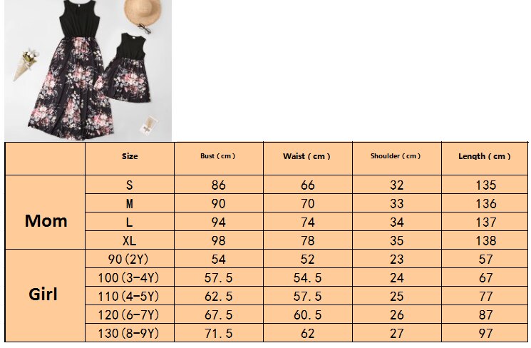 Flower Mommy and Me Clothes Family Set Sleeveless Mother Daughter Matching Vest Dresses Fashion Woman Girls Long Dress Outfits