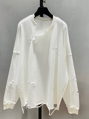 Hole Hollow Out Sweatshirt For Women Round Neck Long Sleeve Solid Minimalist Loose Sweatshirts Female Clothing 2022