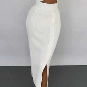 Knitted Skirt Set for Women Elegant Fashion Long Sleeve Sweater Dress Set Autumn Winter Solid Crop Top and Midi Skirt Outfits