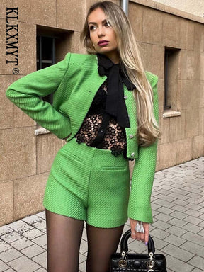 KLKXMYT 2022 Women Suits Shorts Sets Casual Traf Blazer Coat Woman 2 Pieces Outfits Streetwear Fashion Jacket Female Set