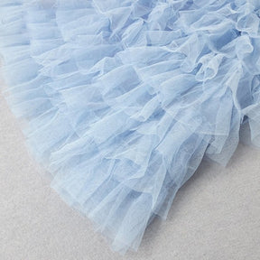 Evening Dress A-Line Gradient Color Beautiful Sweet Layered Ruffled Mesh Design Tube Top Sleeveless Gentle Fairy Long Dress