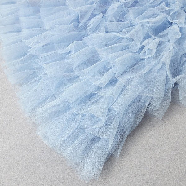 Evening Dress A-Line Gradient Color Beautiful Sweet Layered Ruffled Mesh Design Tube Top Sleeveless Gentle Fairy Long Dress
